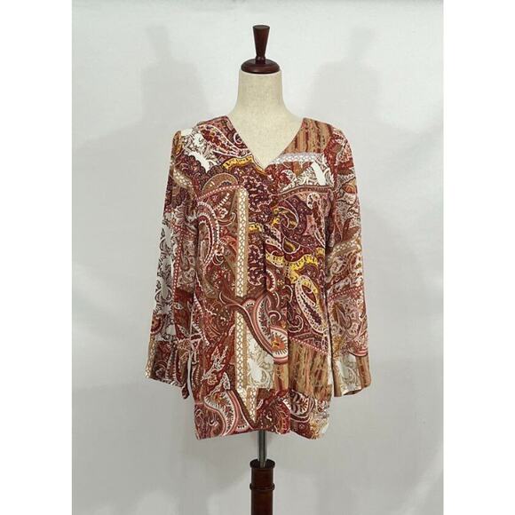 CITRON SANTA MONICA Sz M Medium Cupra Pullover Top Red Orange Print NWT - Picture 9 of 9